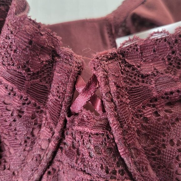 2 Aerie Red & Maroon Lace Longline Underwire Supportive Balconette Bra Size 32D - Picture 15 of 16